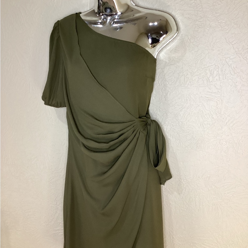 NWT SIZE Small Green Asymmetrical Ruched One-Shoulder Dress - Picture 2 of 6